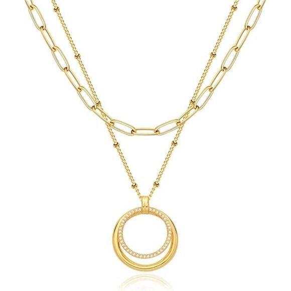 Ring Necklace Pendant Handmade 18k Gold Plated Dainty Gold Choker Layering Women - Picture 7 of 7